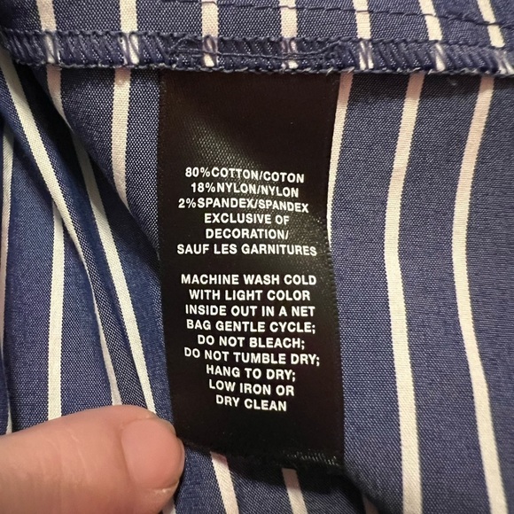 Lafayette 148 New York blue & white striped floral button down 3/4 sleeve shirt - Picture 8 of 11